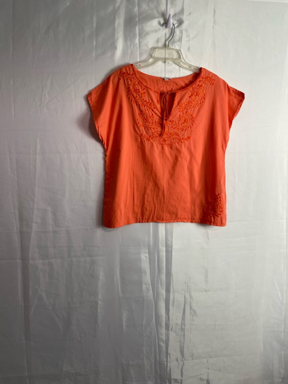 Women's Embroidered Scoop Neck Top in Vibrant Orange